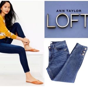 Button Ankle Skinny Dark Indigo Size 6 Petite Loft Modern Skinny